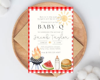 Baby-Q Baby Shower Invite - Barbeque Baby Shower Invitation - Baby Sprinkle Digital Invite - Gender Neutral Baby Shower Invitation