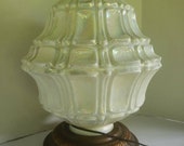 Vtg Hollywood Regency Table Lamp Opalescent Lustre Carnival Glass Brass 30 quot