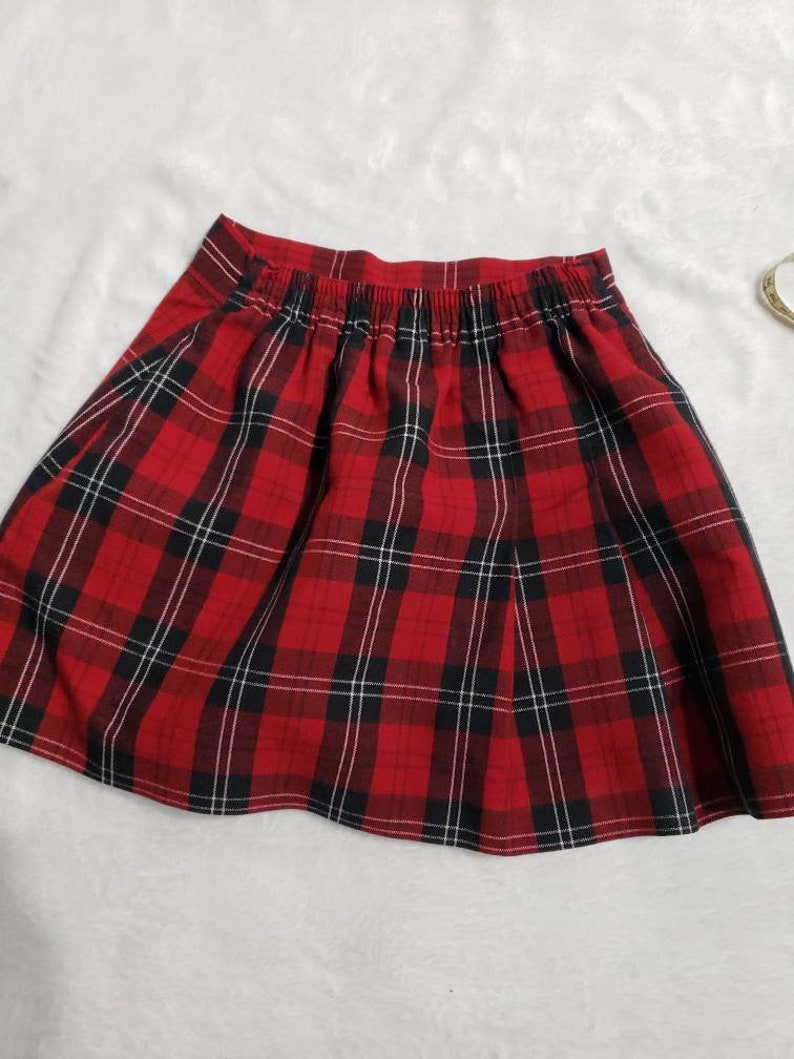 Girls Parker School uniform shorts red black white plaid size | Etsy