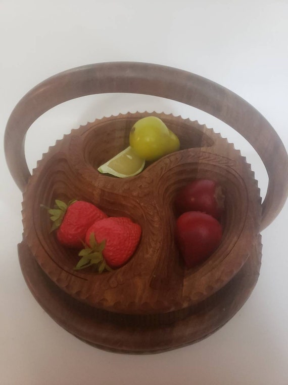 810 Wooden Fruit Basket with Handle Vintage Collectible Etsy