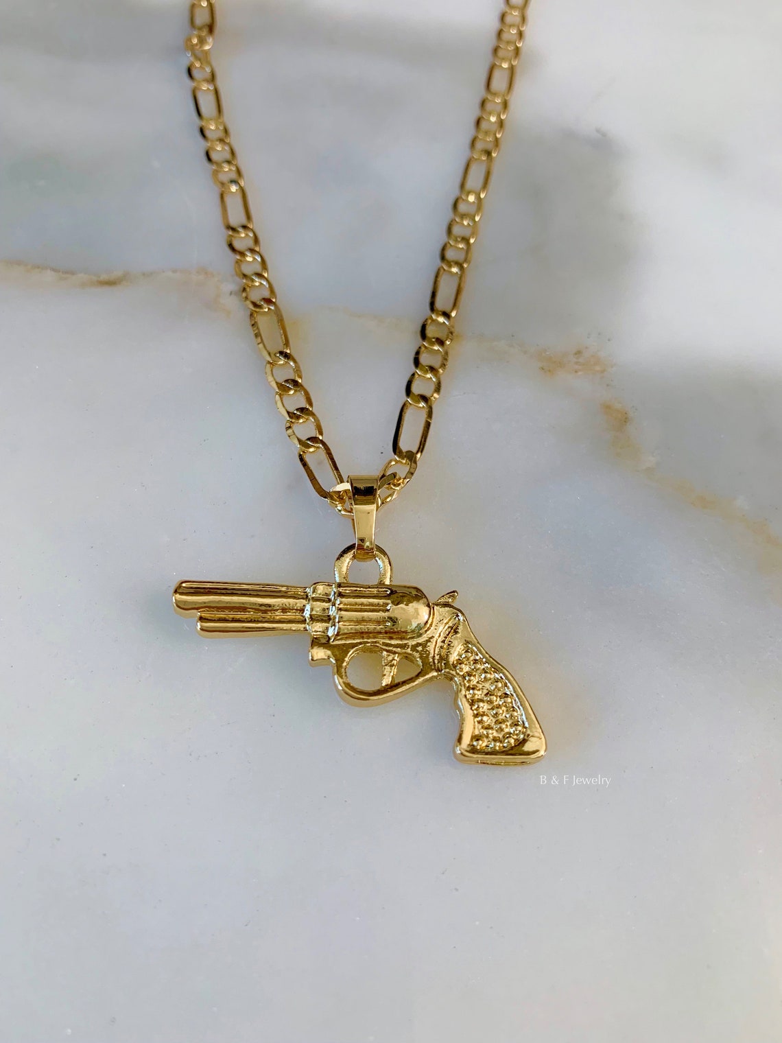Gold Plated Gun Necklace Etsy