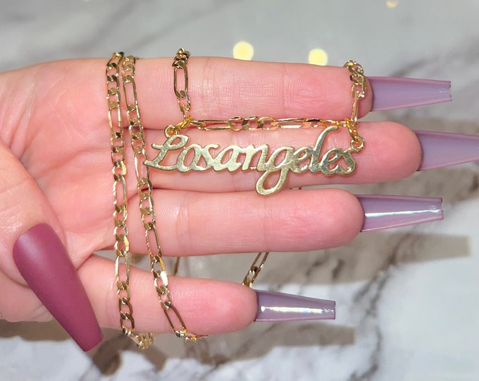 Gold Plated Los Angeles Necklace (Figaro Chain)