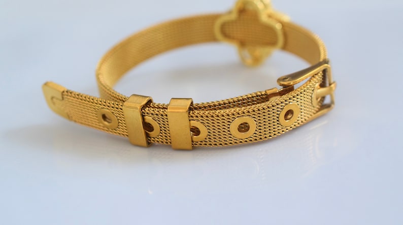 Gold Plated Diamond Inspired Clover Belt Style Bracelet Has Optional Matching Necklace And Earrings