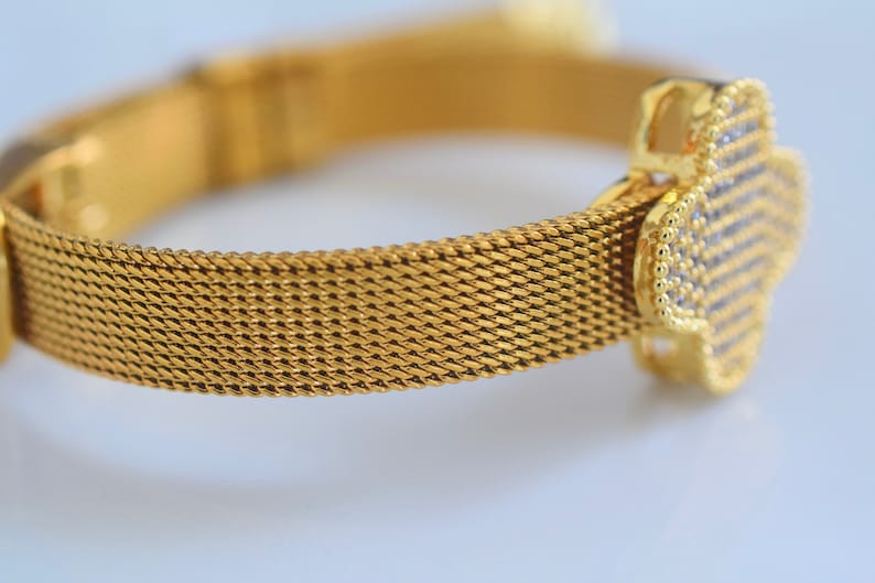 Gold Plated Diamond Inspired Clover Belt Style Bracelet Has Optional Matching Necklace And Earrings