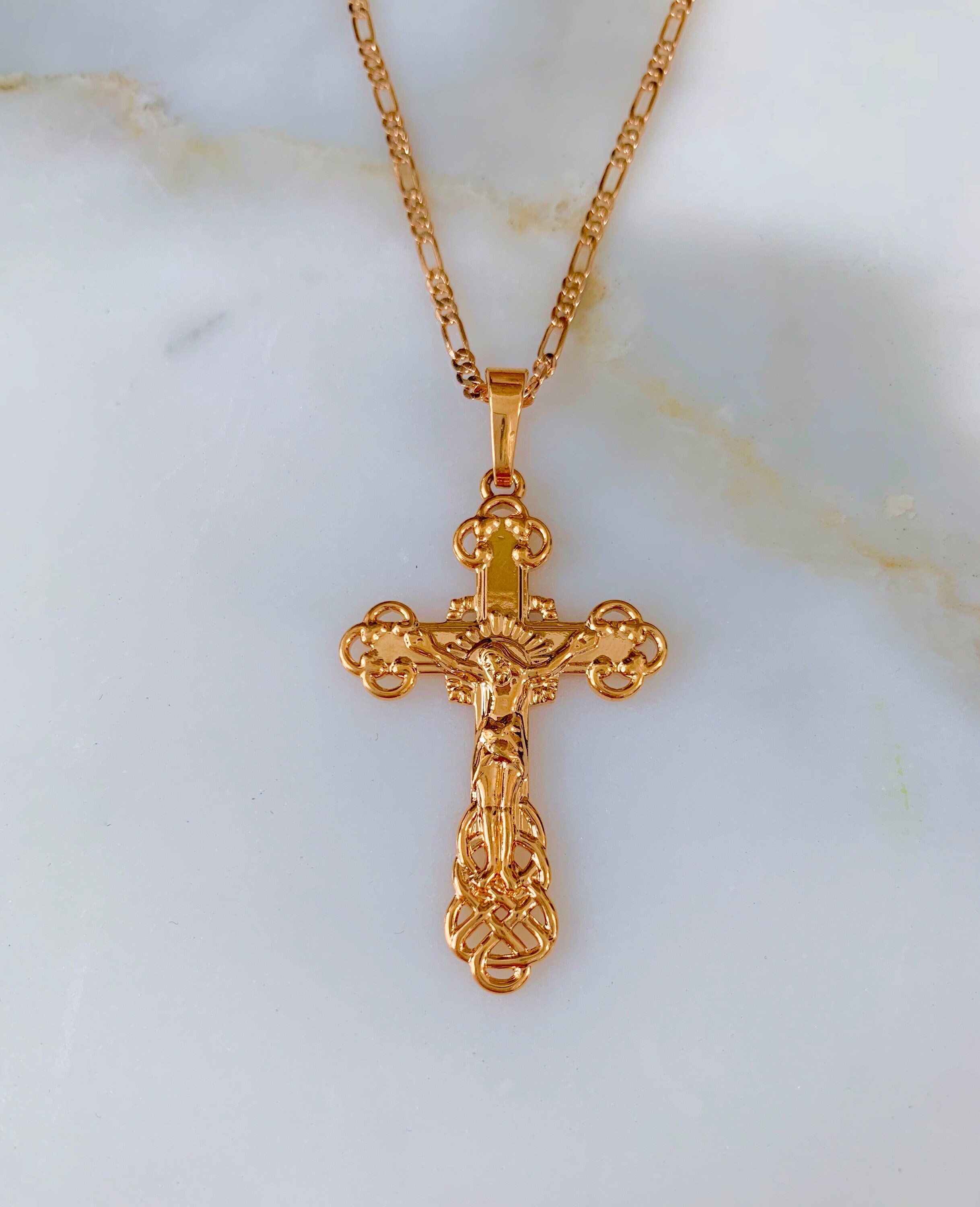 Rose Gold Plated Crucifix Necklace | Etsy