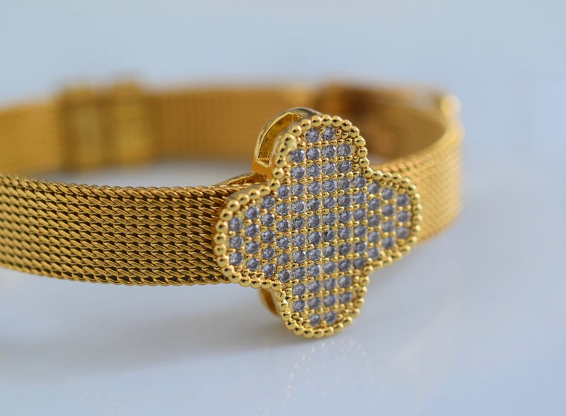 Gold Plated Diamond Inspired Clover Belt Style Bracelet Has Optional Matching Necklace And Earrings