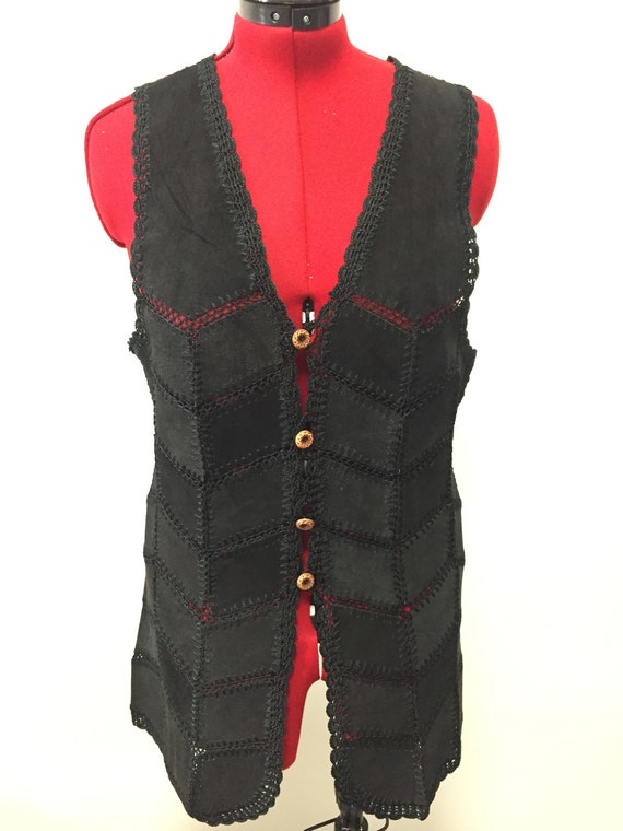 60s crochet leather vest