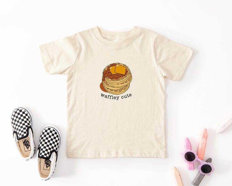Waffley Cute Toddler T-Shirt, Waffle Breakfast Theme Toddler Clothes image 1