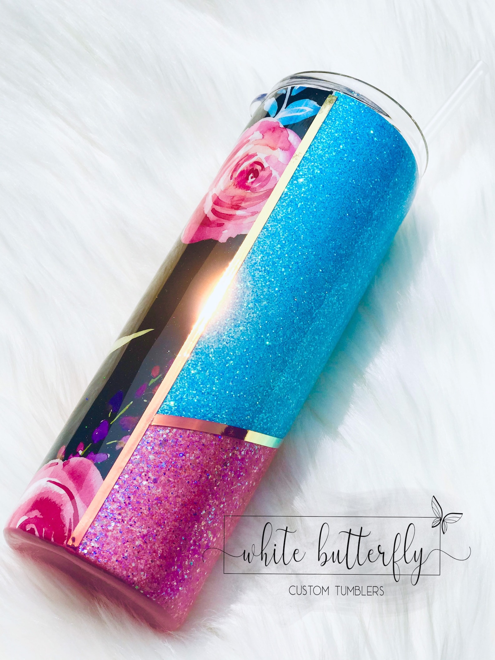 Glittered Floral Split Tumbler Pink Hogg Glitter Tumblers Etsy