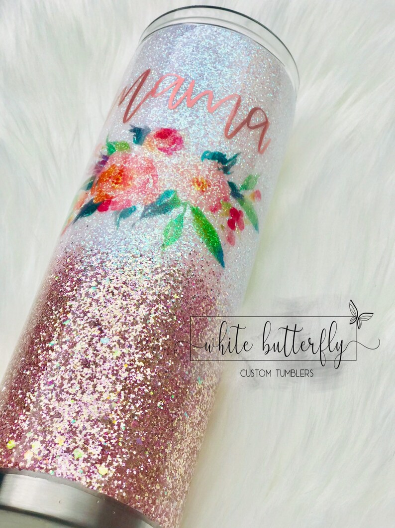 Glittered Mama Tumbler Floral Hogg Glitter Tumblers Etsy