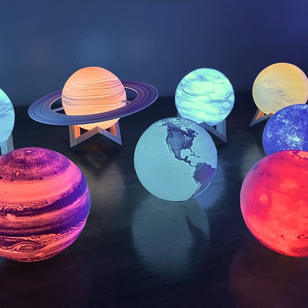 Planet Lamps with Rechargeable Multi-Color LED Light, Desk Lamp Space Decor, 3D Printed Globe Moon Lamp, Moon Night Light, Full Solar System