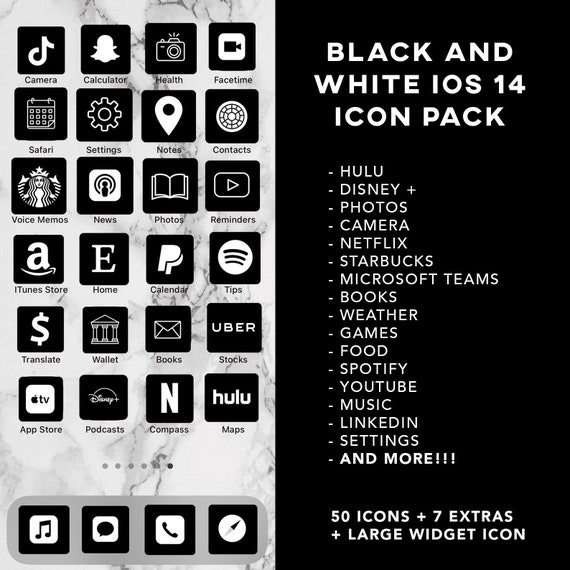 Black And White Ios 14 Icons Black Aesthetic Icons Black Etsy