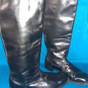 Vintage Soviet Chrome Leather Riding Boots, Tall Black USSR Vintage Footwear image 3