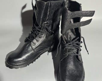 Bottes De Ranger Armée Française époque Guerre - Cuir Noir - Taille UK 9 (Homme)