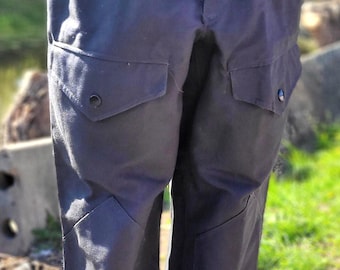 Pantalones utilitarios negros vintage de la vieja escuela, pantalones de estilo laboral duraderos
