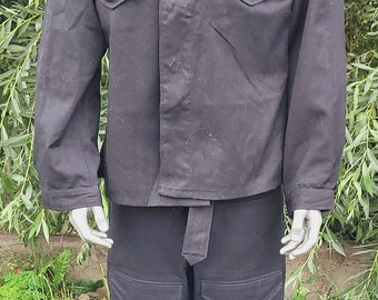 Conjunto de ropa de trabajo vintage de algodón negro de los años 70, traje industrial fabricado en la URSS