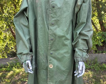 Vintage 1980s Rubber Raincoat Cape, Long Hooded Waterproof