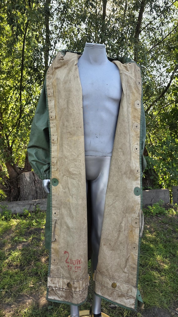 Vintage 1980s Rubber Raincoat Cape, Long Hooded Waterproof