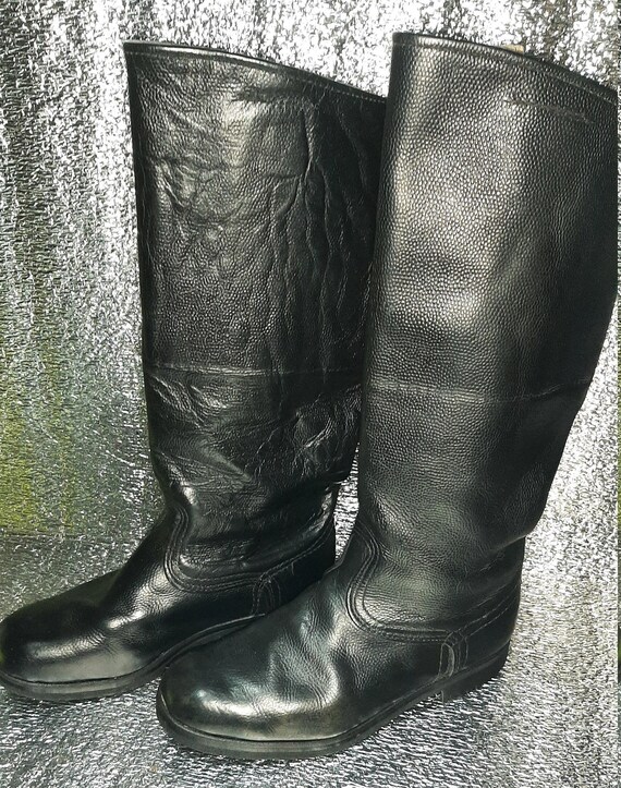 Vintage tall leather boots, rare yuft high-rise footw… - Gem