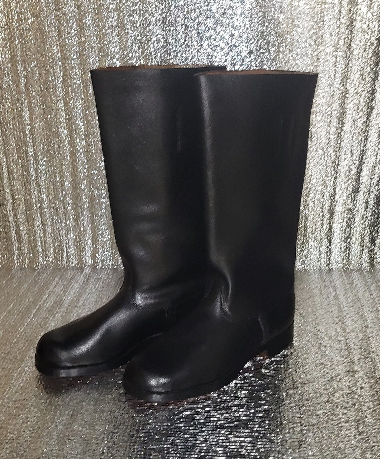 Buy Vintage 1950s Black Leather Tall Boots, USSR Leather Sole