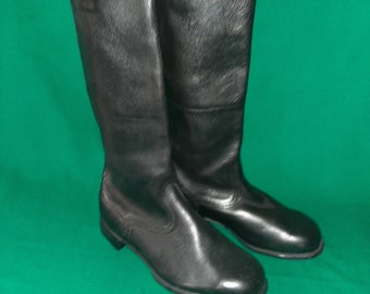 Botas altas soviéticas vintage de cuero negro Yuft con suela de cuero, calzado clásico de la vieja época de la URSS.