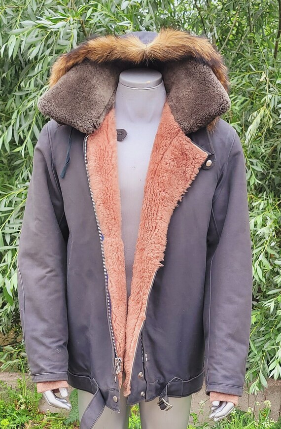 Vintage rare military fur jacket with hood for highest command staff Generals Army USSR View 2
