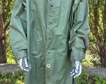 Vintage 1980s Rubber Raincoat Cape, Long Hooded Waterproof