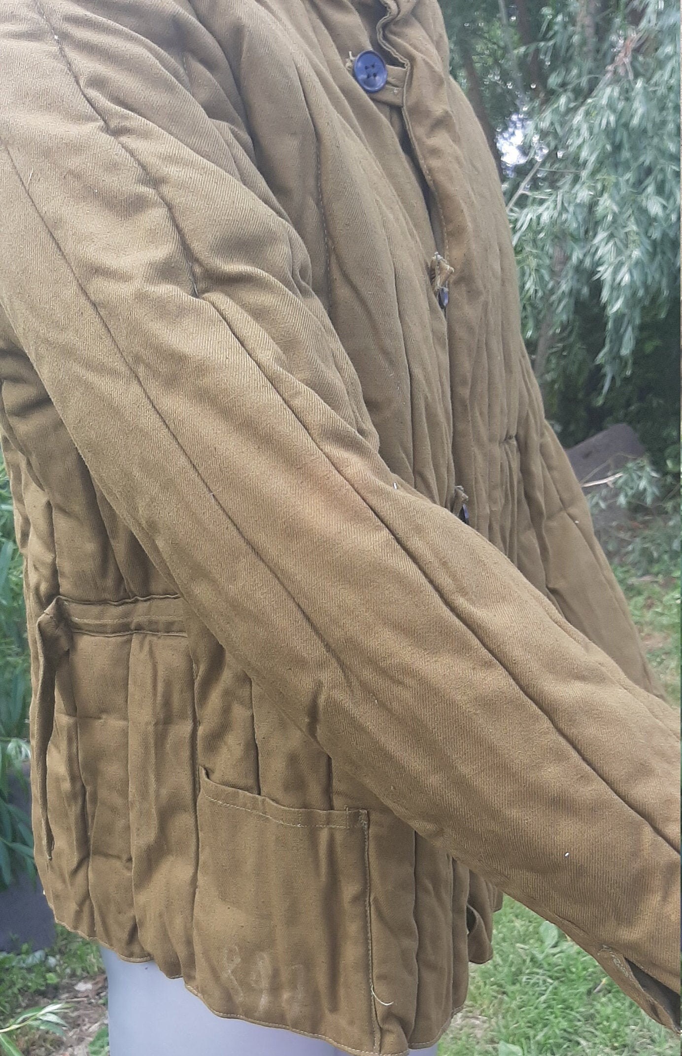 Vintage Quilted Khaki Winter Jacket, Rare Old-era Telogreika 