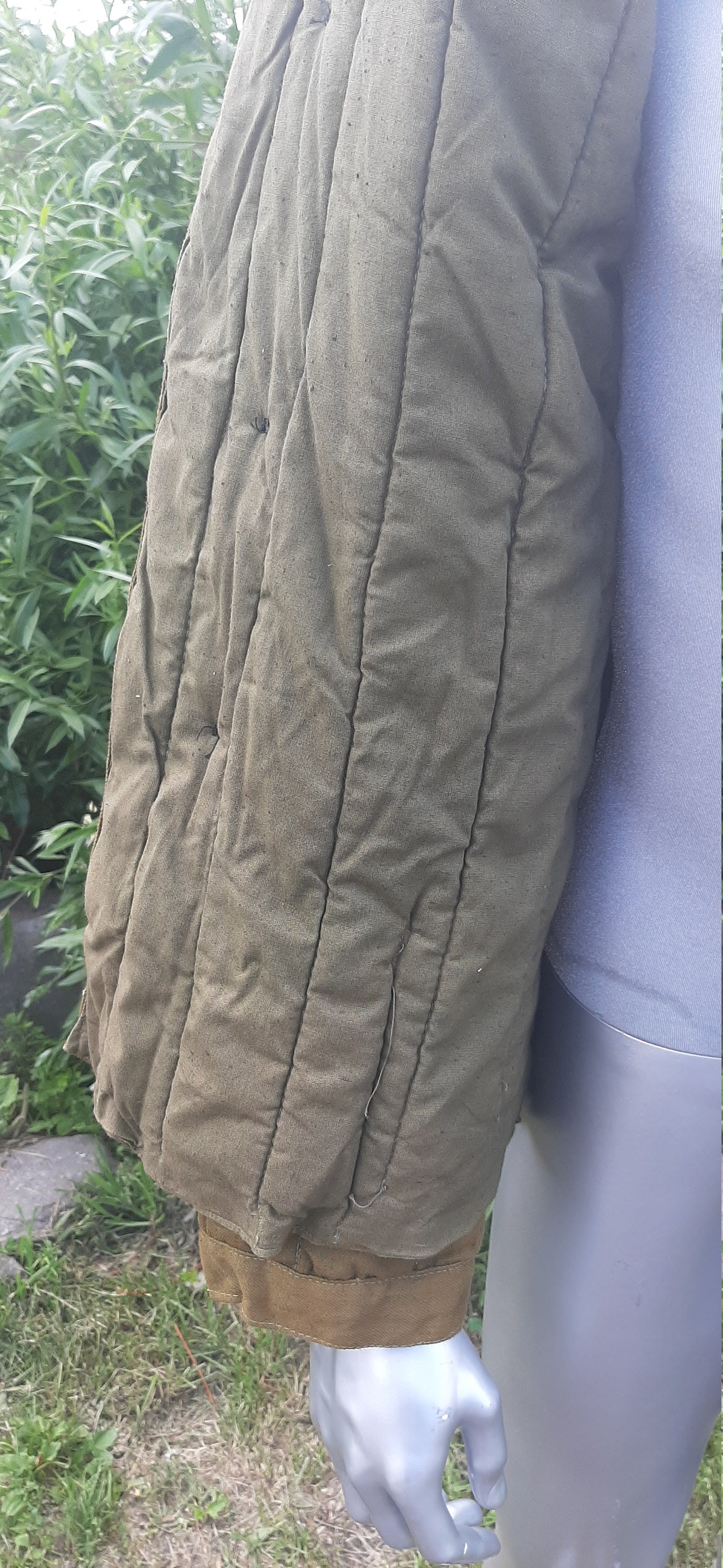 Vintage Quilted Khaki Winter Jacket, Rare Old-era Telogreika 