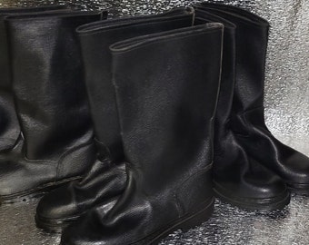 Vintage black Kirza boots, durable factory-made leather-style footwear, rare 1980s design