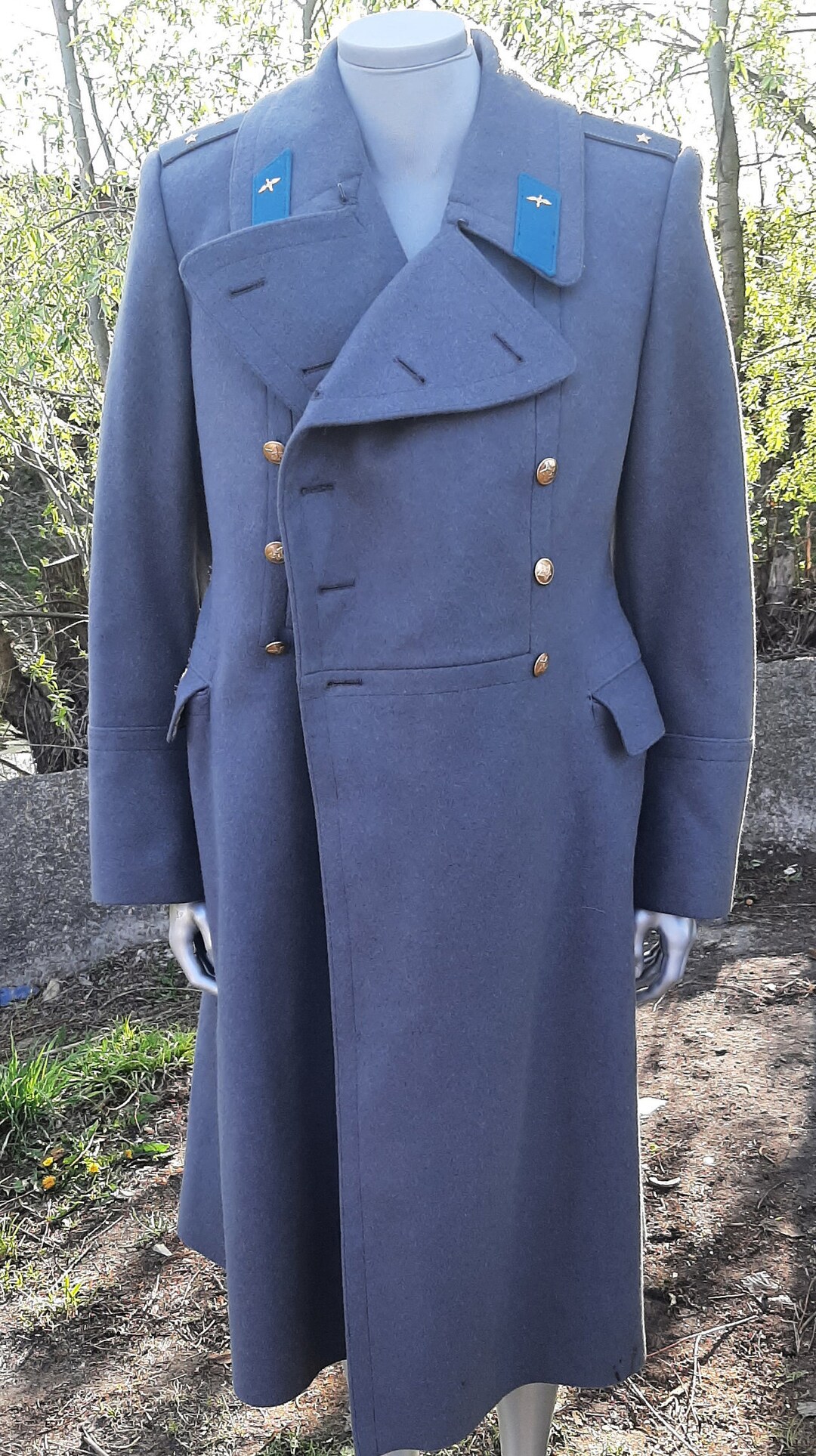Vintage Wool Winter Long Coat, Blue Gray Tone, Classic Double