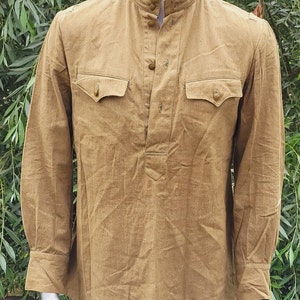 Vintage Soviet Khaki Cotton Pullover Tunic, USSR Shirt