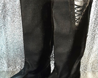 Botas altas Kirza negras vintage de los años 80, con detalle de cordones laterales en la pantorrilla, calzado retro clásico de la URSS, talla 48/50.