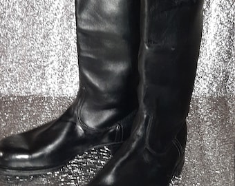 Vintage black chrome leather tall boots, 1960s riding or collectible footwear