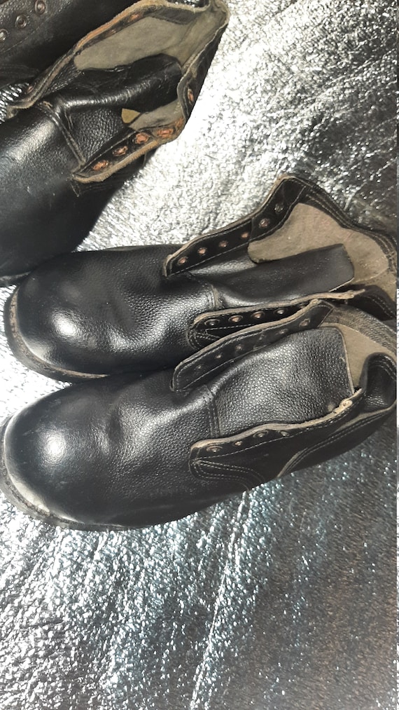 Vintage Black Leather Ankle Boots, Classic Old-era Lace-up 