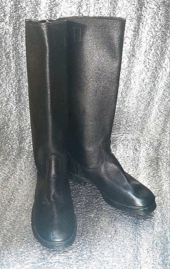 Vintage 1980s Kirza Tall Boots, Classic Silhouette Footwear Pair, USSR Soviet Retro Heritage Style