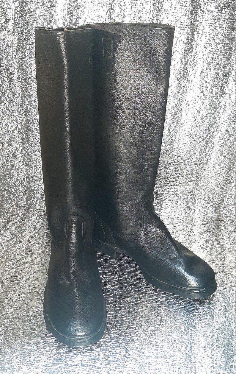Vintage 1980s Kirza Tall Boots, Classic Silhouette Footwear Pair, USSR Soviet Retro Heritage Style image 1