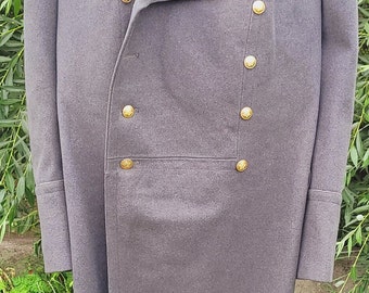 Vintage Gray Wool Double Breasted Overcoat, 1970s USSR Long Classic Greatcoat