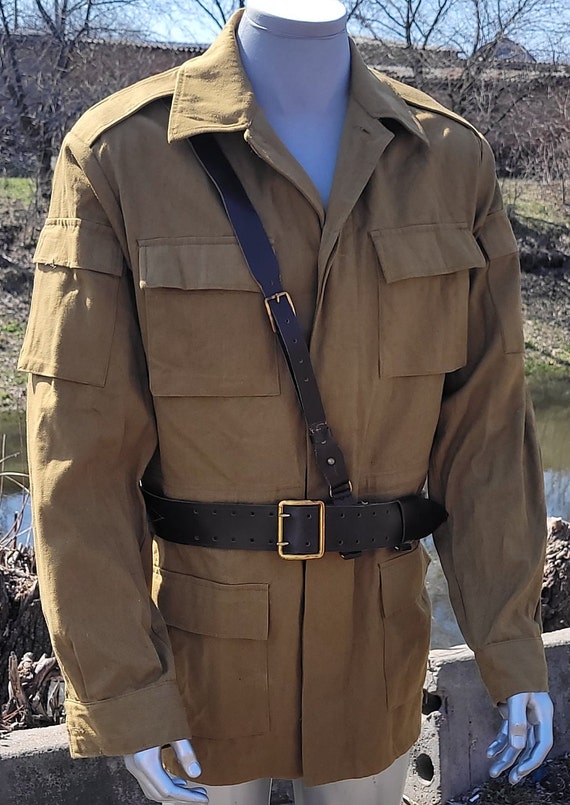 Vintage military summer jacket Afghan officer lea… - image 1