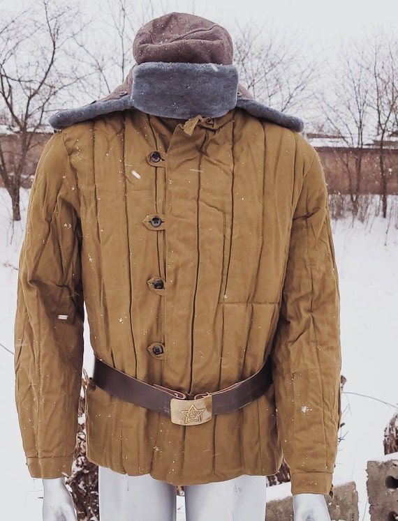 Soviet Military Quilted Jacket Sweatshirt Hat With Earflaps