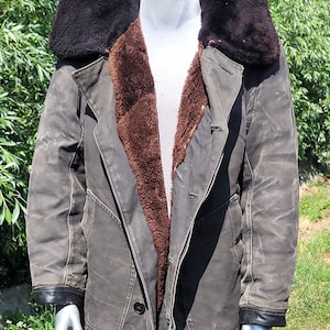 Vintage Kampfmantel aus natürlichem Schaffell Pilot UdSSR Techniker