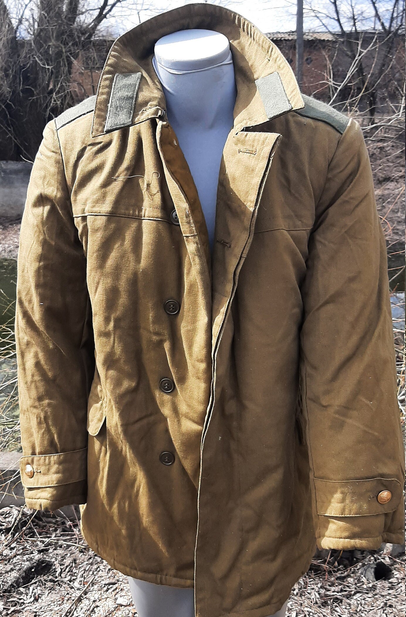 Vintage 1980s Bushlat Khaki Jacket, Quilted Cotton Winter Coat