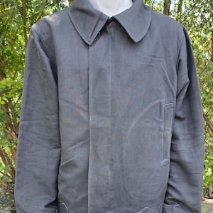 Vintage svart arbetsjacka från 1980-talet, bomullsblandad kappa med knappar framtill, sovjetisk minimalistisk retro ytterkläder, unisex