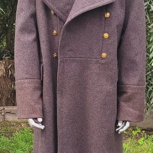 Vintage Soviet 1970s Wool Long Coat, Double Breasted USSR Overcoat, Gold Button Detail