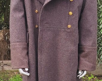 ヴィンテージグレーウールロングコート、クラシックなオールドスタイル