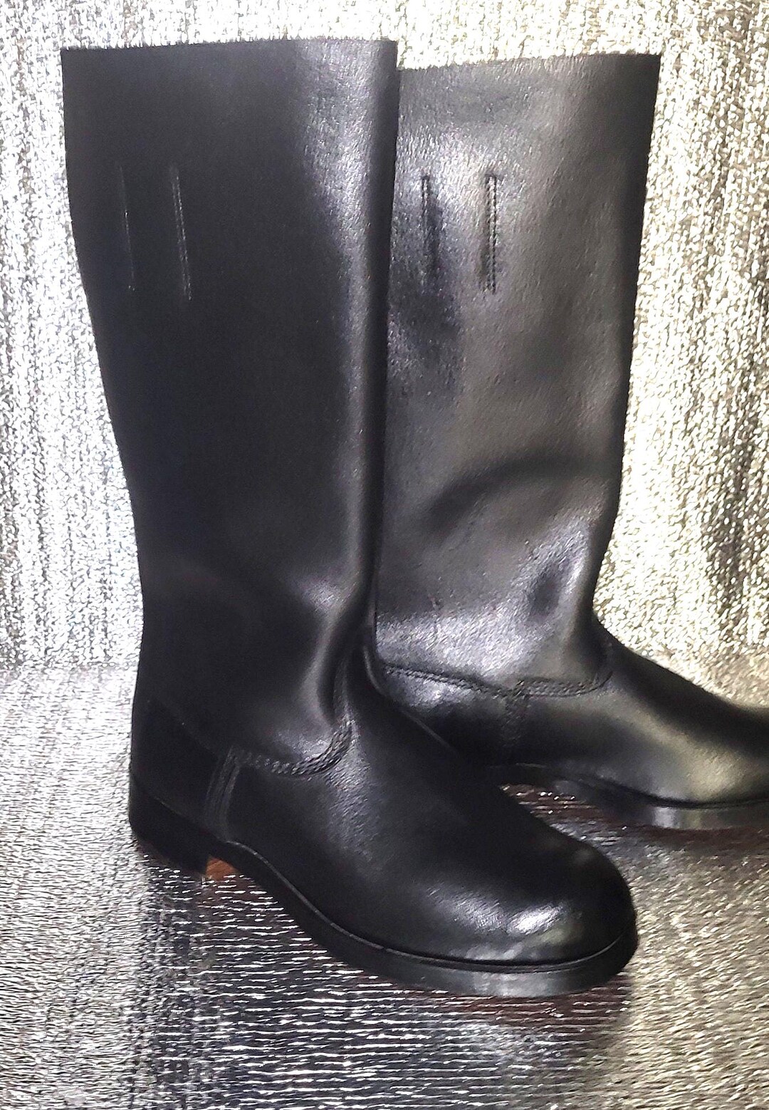Buy Vintage 1950s Black Leather Tall Boots, USSR Leather Sole