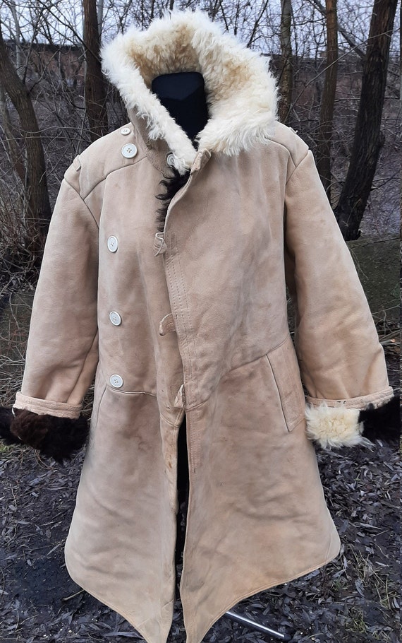 Vintage military coat genuine sheepskin officers … - image 9
