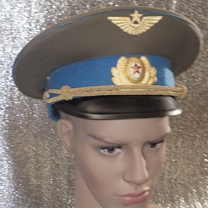 Vintage original Militäroffiziersmütze khakifarben Pilot UdSSR Luftwaffe