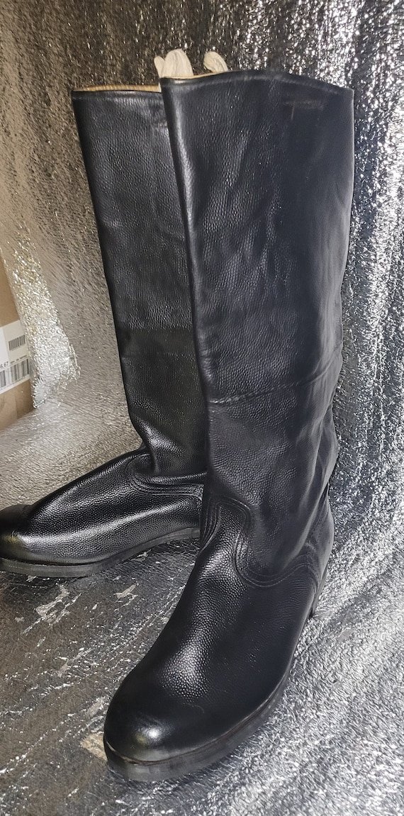 Vintage Black Tall Leather Boots, Large Size Classic … - Gem