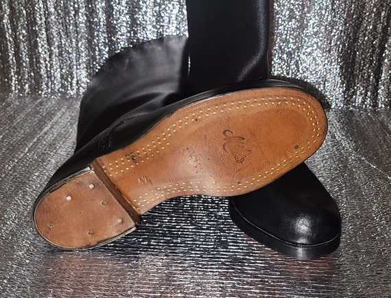 Buy Vintage 1950s Black Leather Tall Boots, USSR Leather Sole